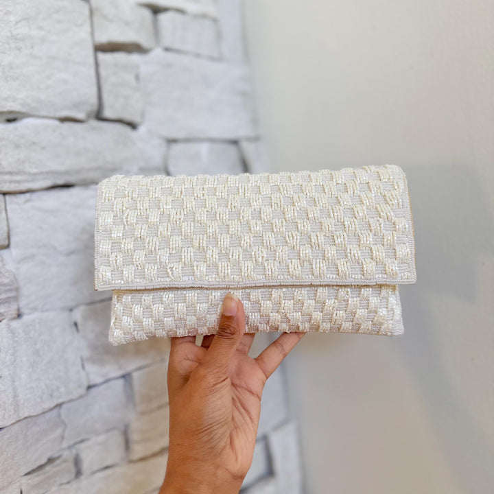 Handmade Ivory Beaded Clutch:  Bridal Evening Envelope Bag
