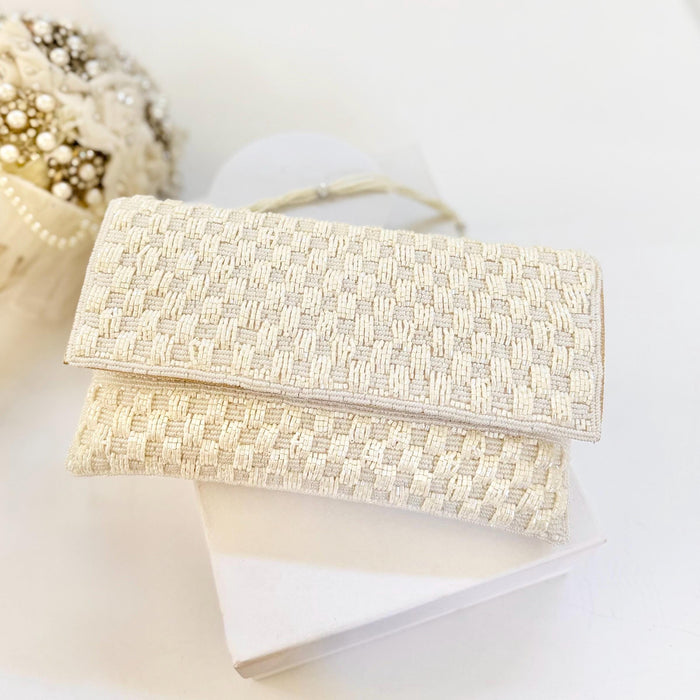 Handmade Ivory Beaded Clutch