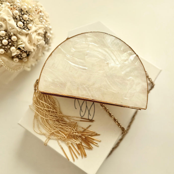 Moon Clutch: Moon-Inspired Bridal Mother of Pearl Brass Clutch
