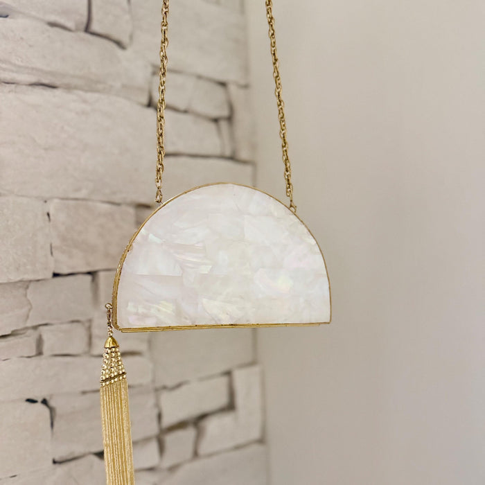 Moon Clutch: Moon-Inspired Bridal Mother of Pearl Brass Clutch