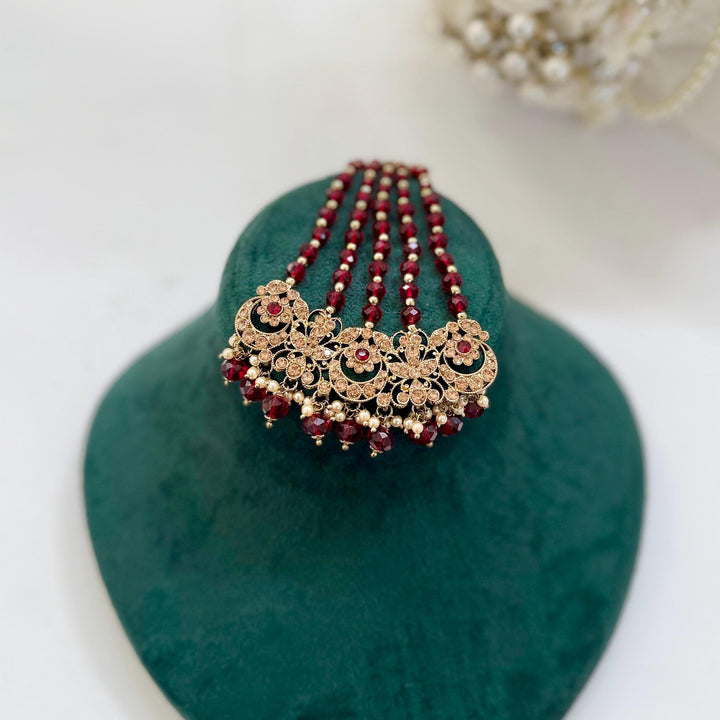 Maroon Kundan Indian Bridal Necklace Set | Crystal Jewelry