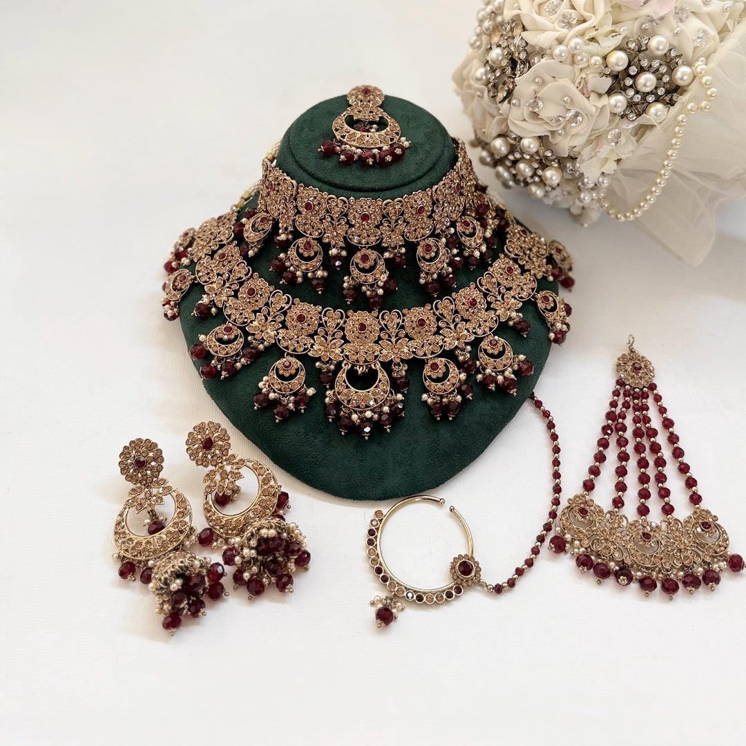 Maroon Kundan Indian Bridal Necklace Set | Crystal Jewelry
