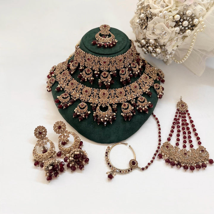Maroon Kundan Indian Bridal Necklace Set | Crystal Jewelry