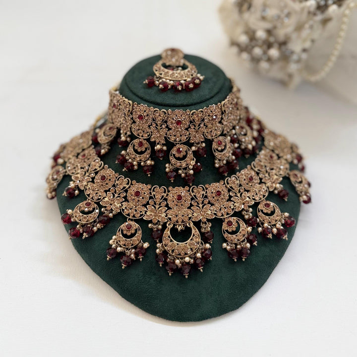 Maroon Kundan Indian Bridal Necklace Set | Crystal Jewelry