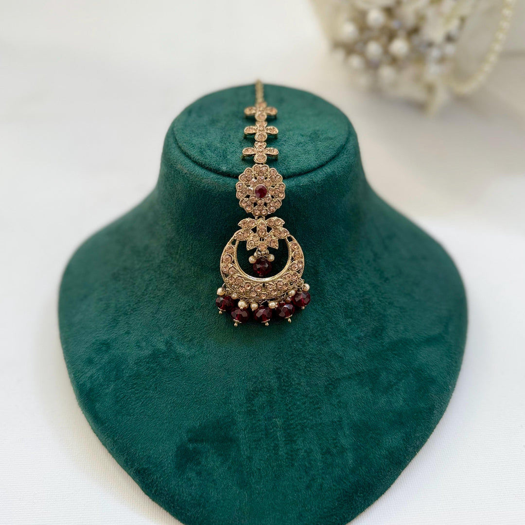 Maroon Kundan Indian Bridal Necklace Set | Crystal Jewelry