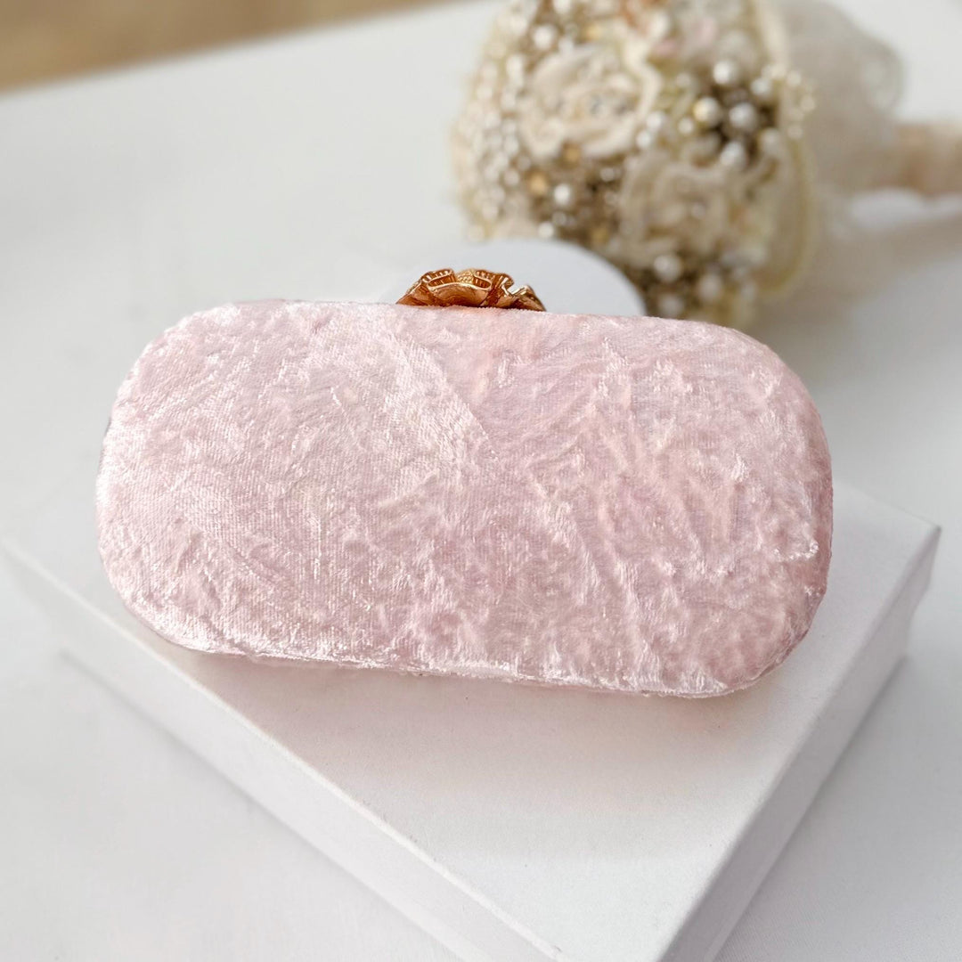 Handmade Pastel Pink Zardozi Clutch: Beaded Evening Bag