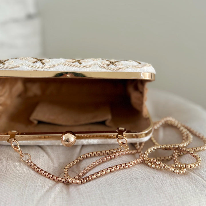 Ivory Beaded Bridal Clutch: Wedding Evening Bag With Gold Embroidery