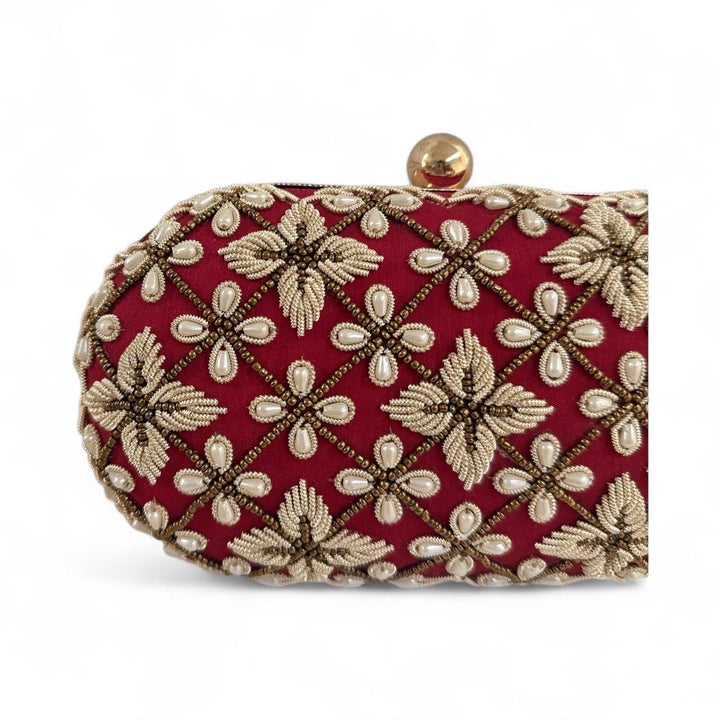 Handmade Red Zardozi Clutch: Bridal Clutch for Indian Wedding