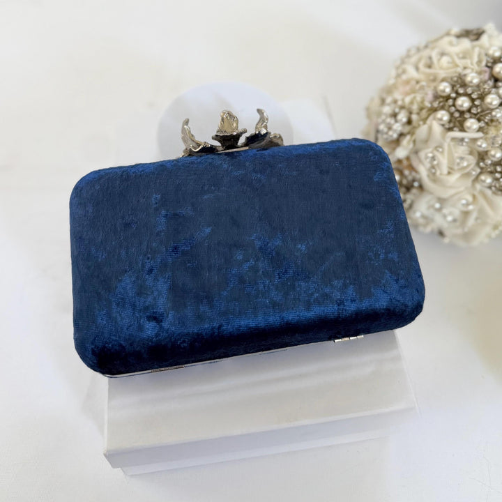 Zardozi Embroidered Royal Blue Clutch: Handmade Indian Wedding Bag With Silver Embroidery