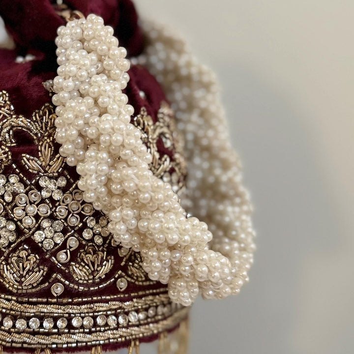 Deep Red Maroon Velvet Bridal Potli Bag: Indian Wedding Handbag