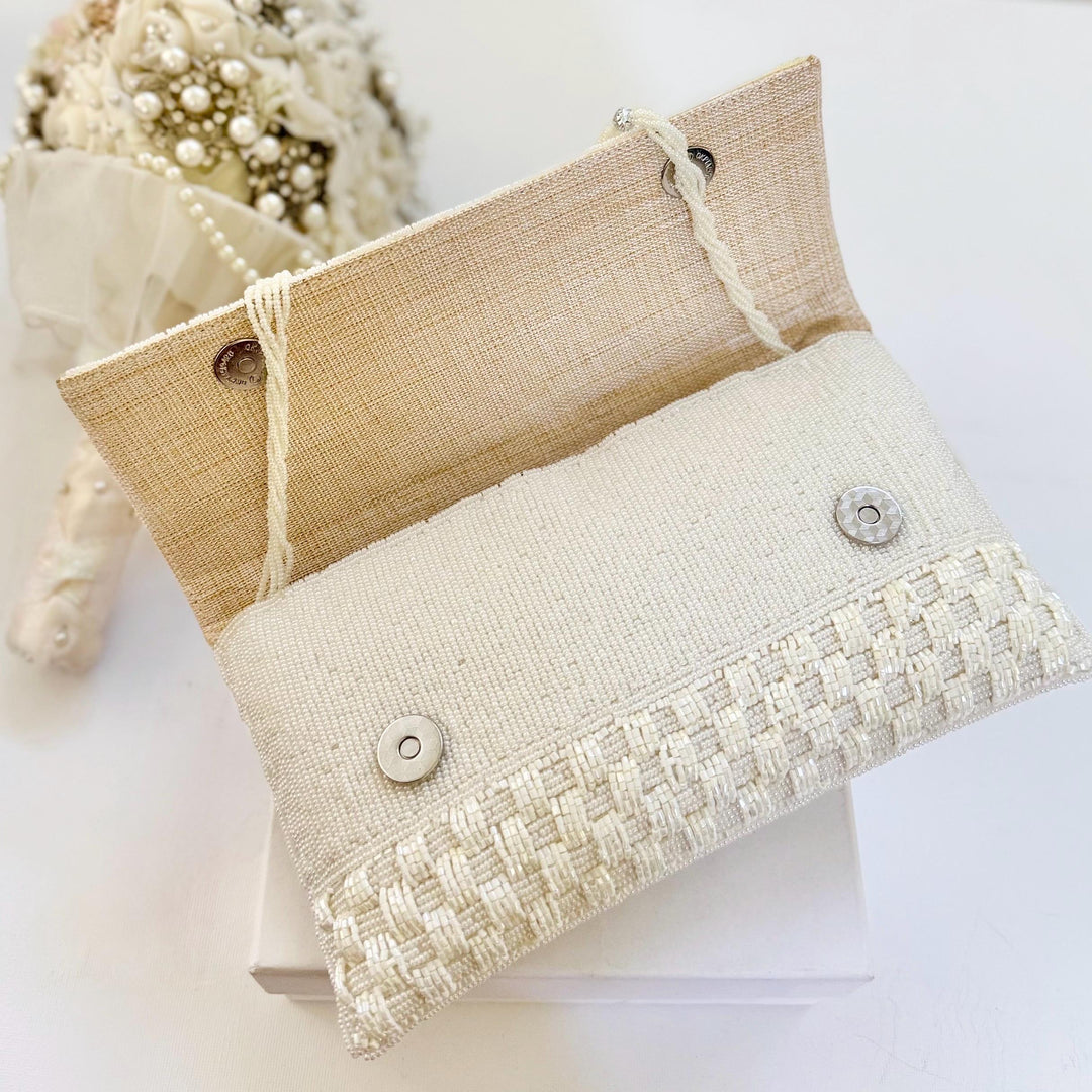 Handmade Ivory Beaded Clutch:  Bridal Evening Envelope Bag