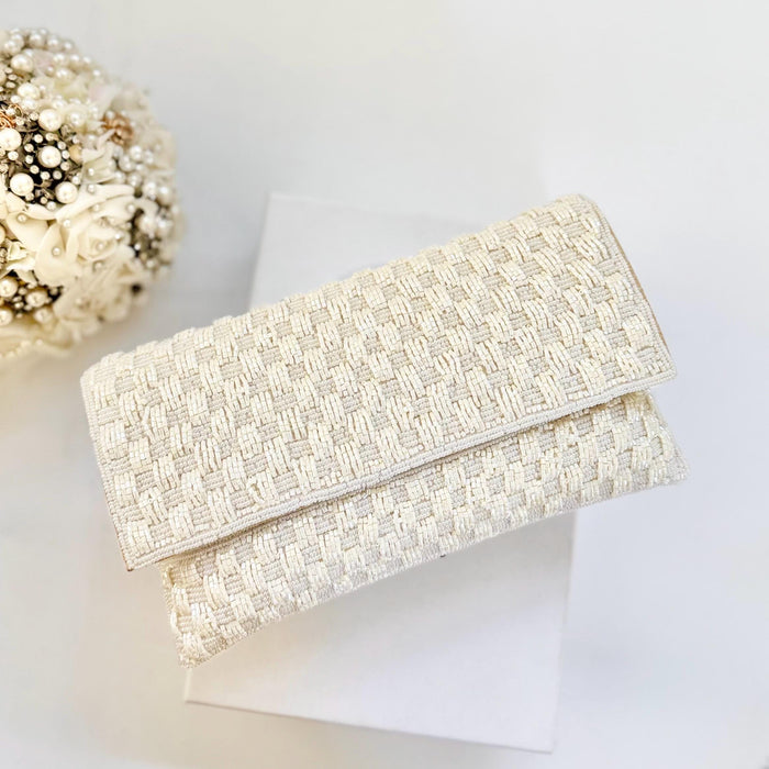 Handmade Ivory Beaded Clutch