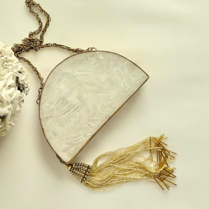 Moon Clutch: Moon-Inspired Bridal Mother of Pearl Brass Clutch