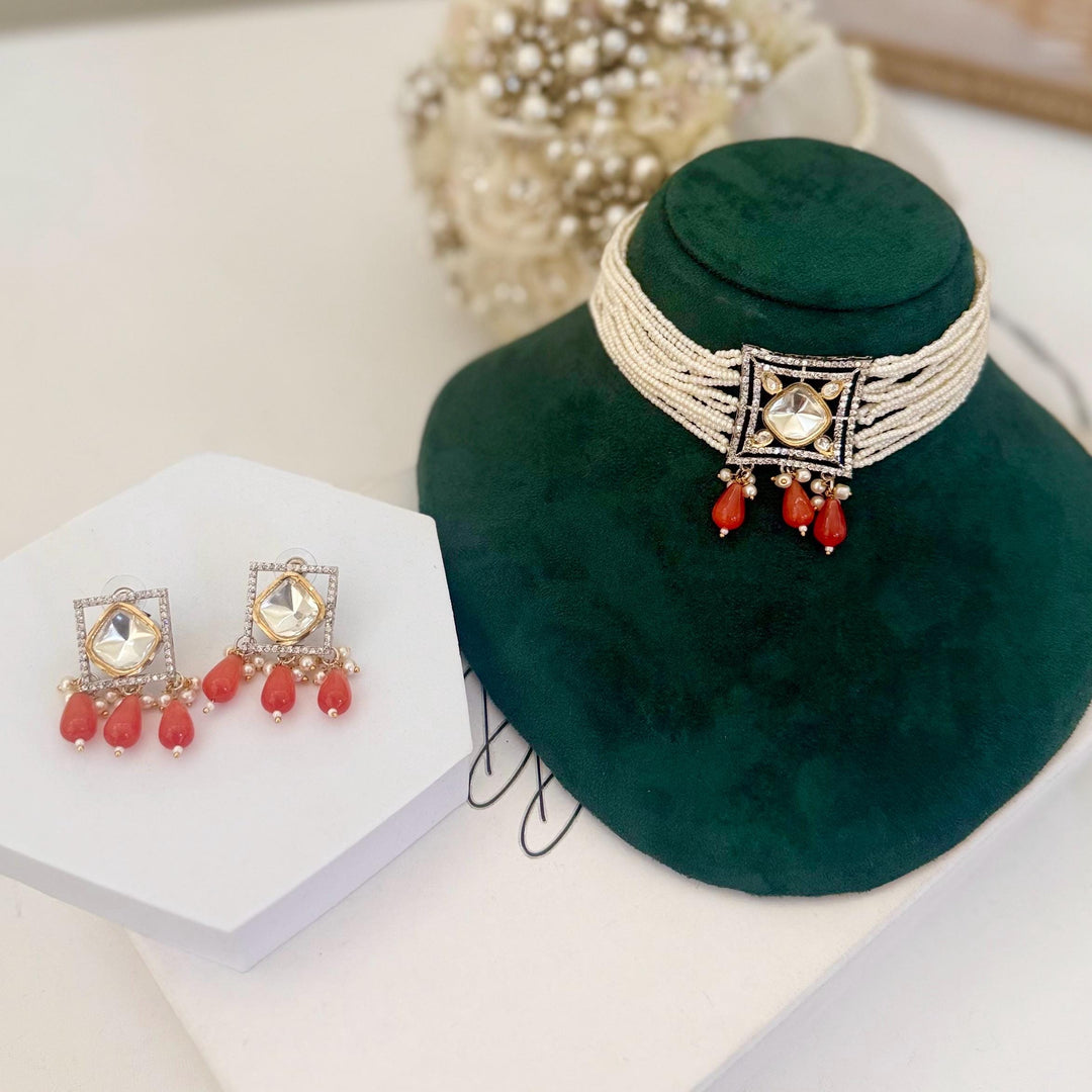 Burnt Orange Choker Set:  Necklace and Earring set