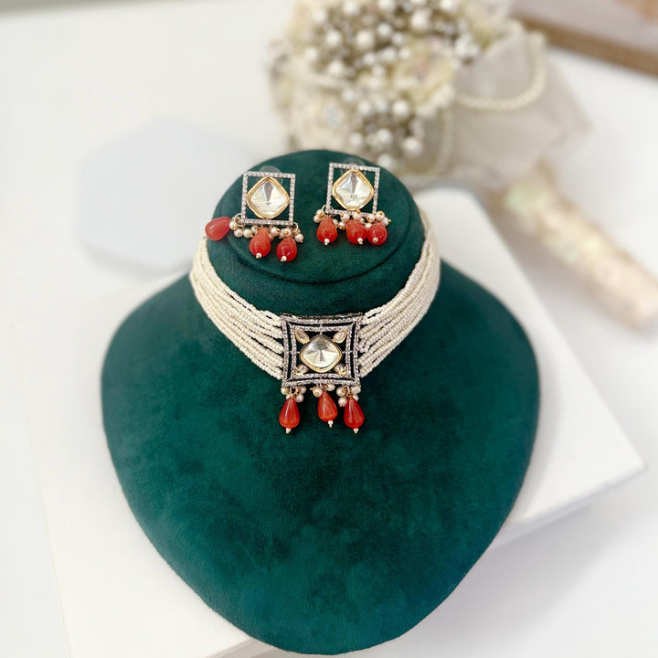 Burnt Orange Choker Set:  Necklace and Earring set