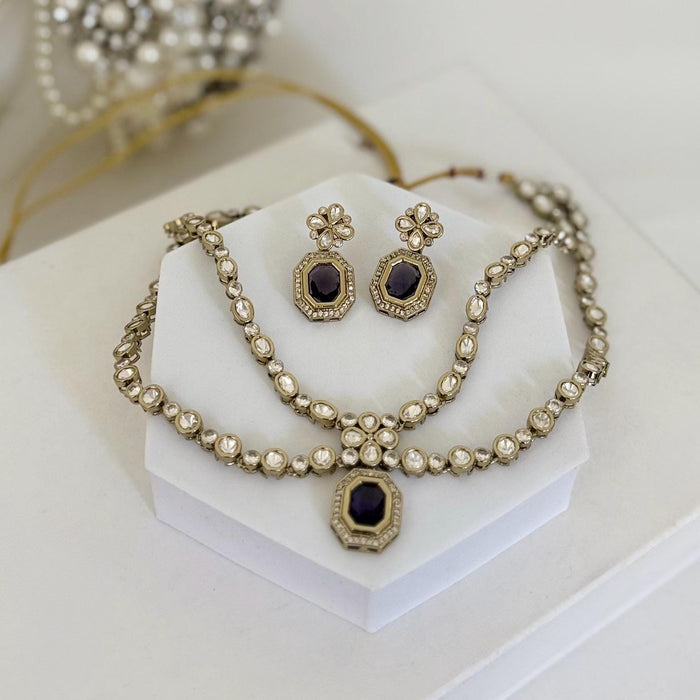 Lavender Kundan Necklace Set: Necklace and Earring Set