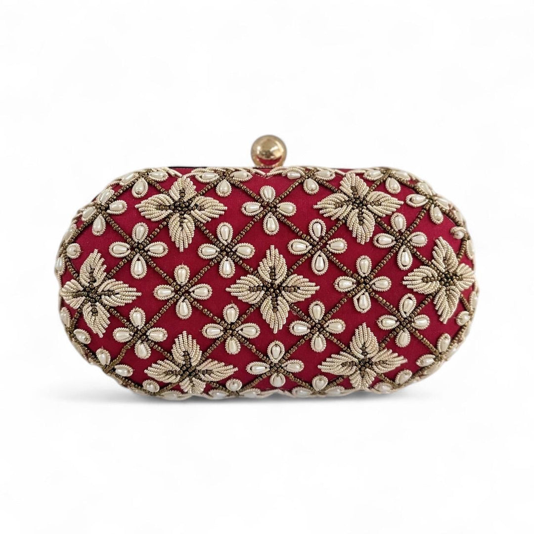 Handmade Red Zardozi Clutch: Bridal Clutch for Indian Wedding