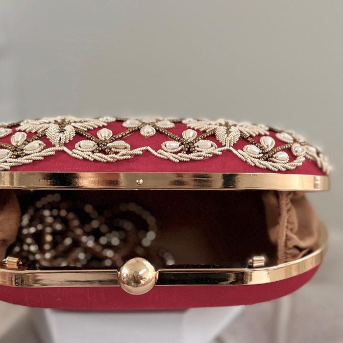 Handmade Red Zardozi Clutch: Bridal Clutch for Indian Wedding