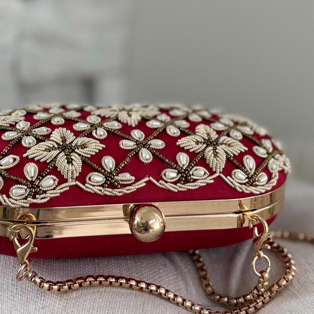 Handmade Red Zardozi Clutch: Bridal Clutch for Indian Wedding