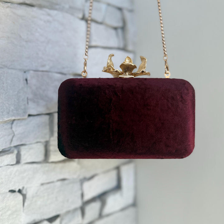 Maroon Velvet Clutch: Handmade Zardozi Embroidered Bridal Clutch