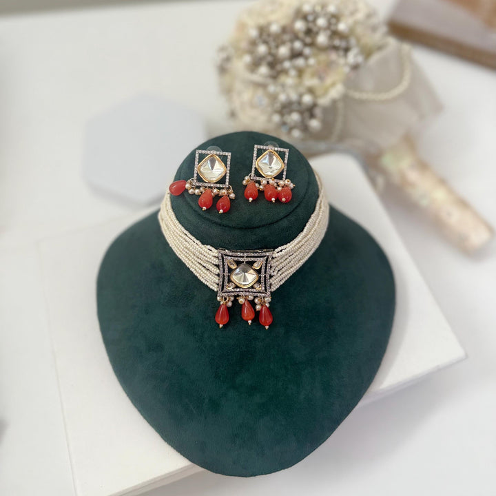 Burnt Orange Choker Set:  Necklace and Earring set