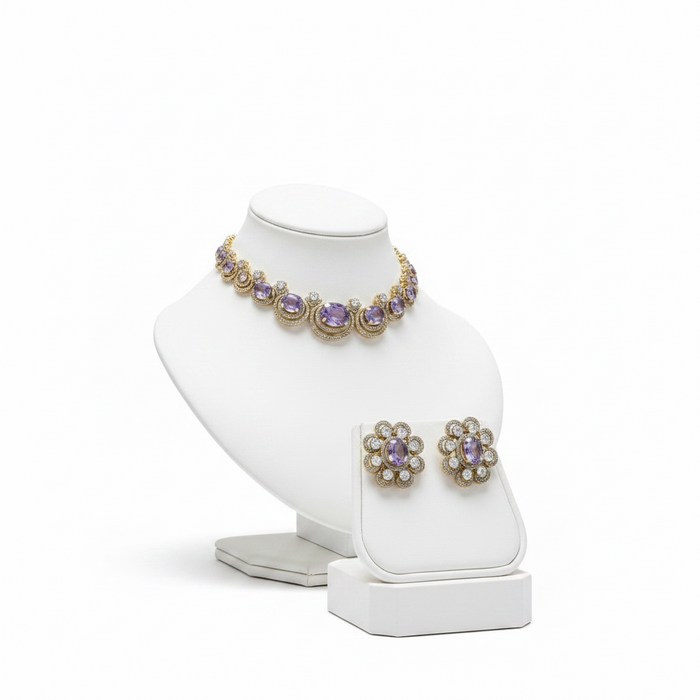 Lavendel Kundan Choker Set: Halskette und Ohrring Set
