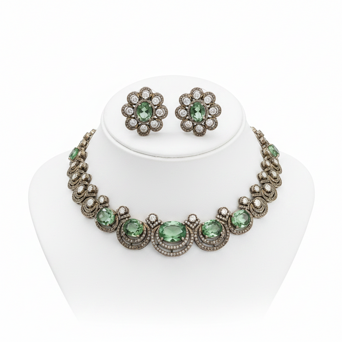 Sage Green Kundan Choker Set: Choker and Earring Set