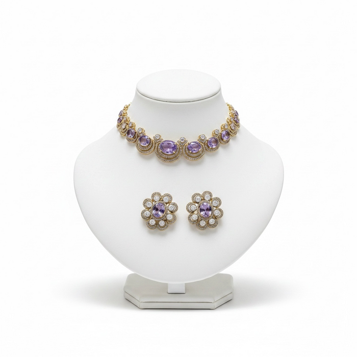 Lavendel Kundan Choker Set: Halskette und Ohrring Set