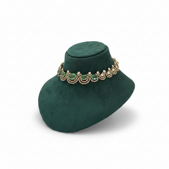 Sage Green Kundan Choker Set: Choker and Earring Set